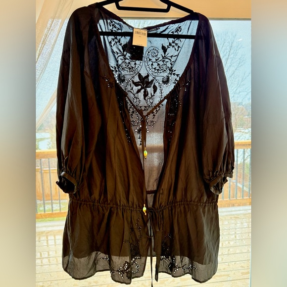 Ralph Lauren 100% Silk Embroidered Boho Tunic Blouse Dress Cover Up Versatile - Picture 2 of 8